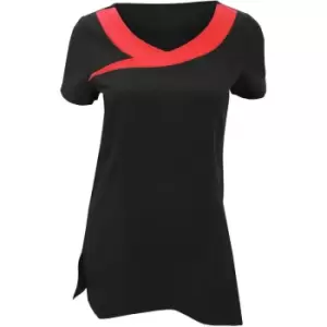 Image of Premier Womens/Ladies Ivy Beauty And Spa Tunic (Contrast Neckline) (Pack of 2) (10) (Black / Strawberry Red) - Black / Strawberry Red