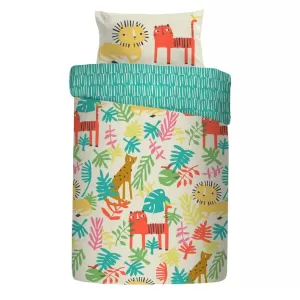 Image of Cosatto Tiger Tropics 100% Cotton Reversible Duvet Cover and Pillowcase Set MultiColoured