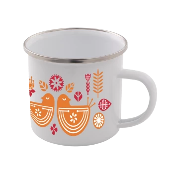 Image of Scandi Bird Print Enamel Mug - White