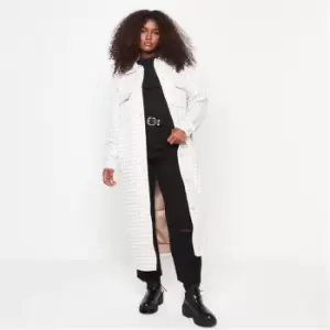 Image of Missguided Houndstooth Longline Shacket - White