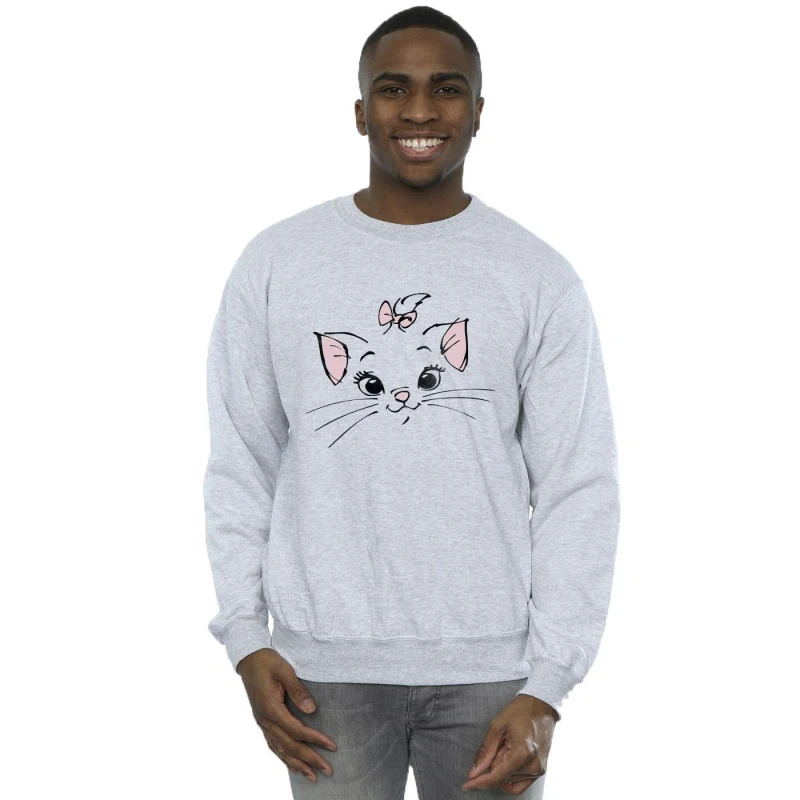 Image of Disney Men Classics Marie Face Pocket Sweatshirt in Grey Size: Small Grey S Male 5059934138759