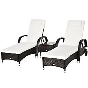 Image of Outsunny Rattan Lounger Set 862-010BN Brown, Cream-White