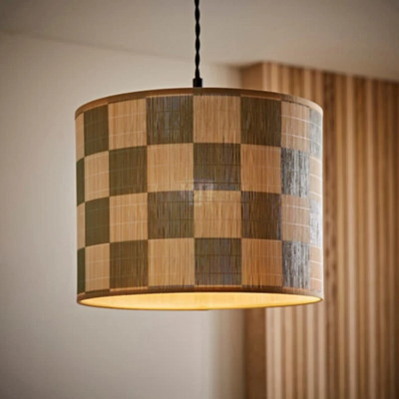 Image of ValueLights ValueLights Lori Green Checkerboard Bamboo Drum Easy Fit Ceiling Light Lamp Shade in Pale Green Pale Green One Size Unisex 5016529272861