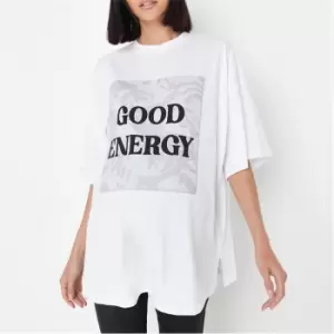 Image of Missguided Oversized Good Energy Graphic Print Maternity T Shirt - White
