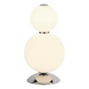 Image of Searchlight Snowball 2 Light Table Lamp, Chrome With Opal Glass Shade