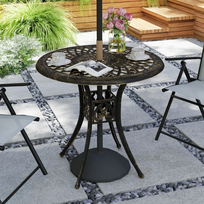 Image of Outsunny 78cm Round Garden Dining Table with Parasol Hole, Bronze Tone, Brown 84B-729V00BN