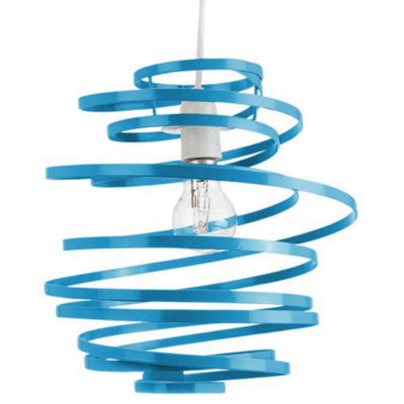 Image of Happy Homewares Contemporary Teal Gloss Metal Double Ribbon Spiral Swirl Ceiling Light Pendant
