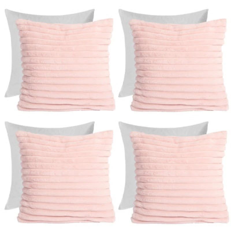 Image of OHS OHS 4 x Faux Fur Thick Rib Filled Cushion Covers in Pink Size: 45cm x 45cm Pink 45cm x 45cm Unisex 5027434212392
