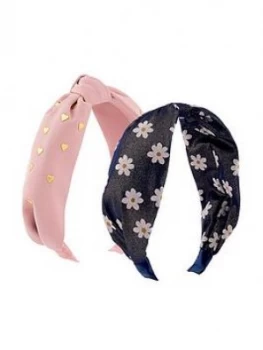 Image of Monsoon Girls 2 Pack Heart & Daisy Knitted Alicebands - Multi