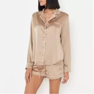Image of Missguided Script Satin Shirt Shorts Set - Silver