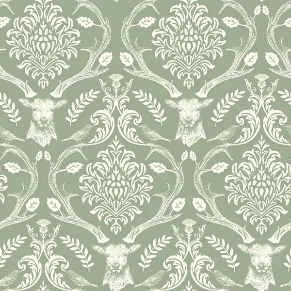 Image of Arthouse Stag Damask Wallpaper Olive
