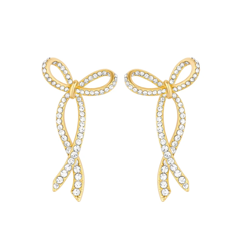 Image of Jon Richard Gold Plated Pave Bow Statement Earrings Jewellery Sets One Size Gold 70975010000