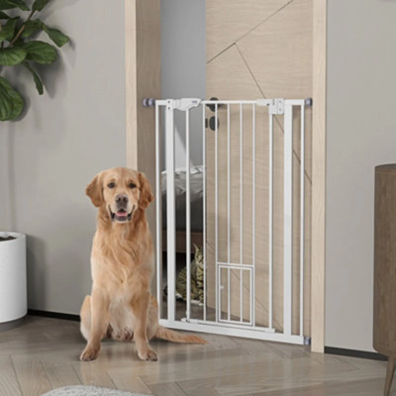 Image of PawHut Pawhut - Extra Tall Dog Gate with Cat Door Auto Close for Stairs 74 - 80Wcm 5056725517212