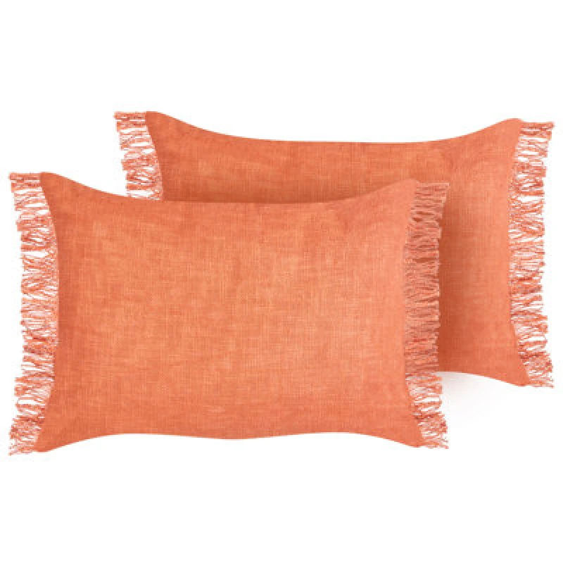 Image of Beliani Set Of 2 Decorative Cushions Maba Cotton 50 X 35cm Orange Solid