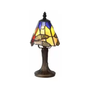 Image of Luminosa Tiffany Table Lamp, 1 x E14, Black, Gold, Blue, Orange, Crystal Shade