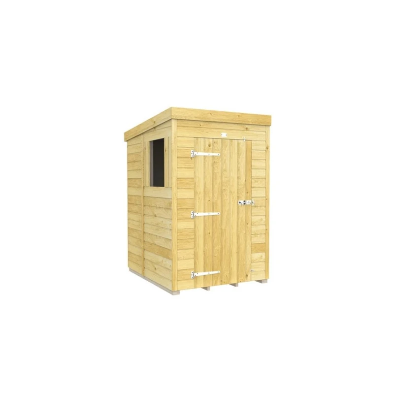 Image of Buttercup Farm 4 x 5 Feet Pent Shed - Single Door W/ Windows - L147 x W127 x H201cm in Brown Brown Unisex