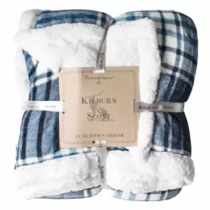 Image of Crossland Grove Check Sherpa Throw Ink & Teal 1520x1770mm