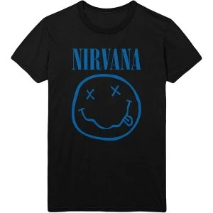 Image of Nirvana - Blue Smiley Unisex Medium T-Shirt - Black