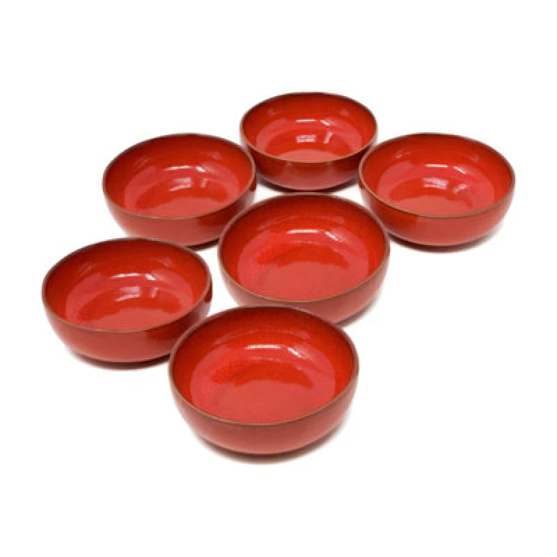 Image of Verano Spanish Ceramics Selena Glazed Hand Dipped Kitchen Dining Set Of 6 Small Bowls (Diam) 10Cm In Red