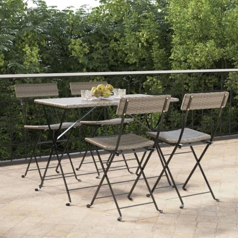 Image of VIDAXL Folding Bistro Chairs 4 pcs Grey Poly Rattan and Steel Vidaxl 8720845666132