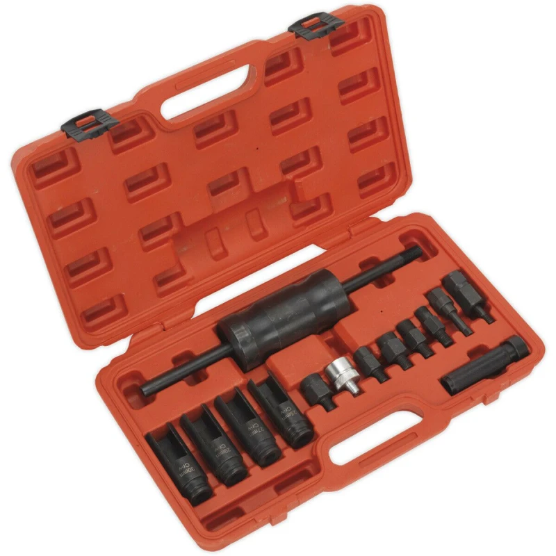 Image of Loops 14 Piece Diesel Injector Puller Set - Ball Joint - Slide Hammer - Deep Sockets Multi