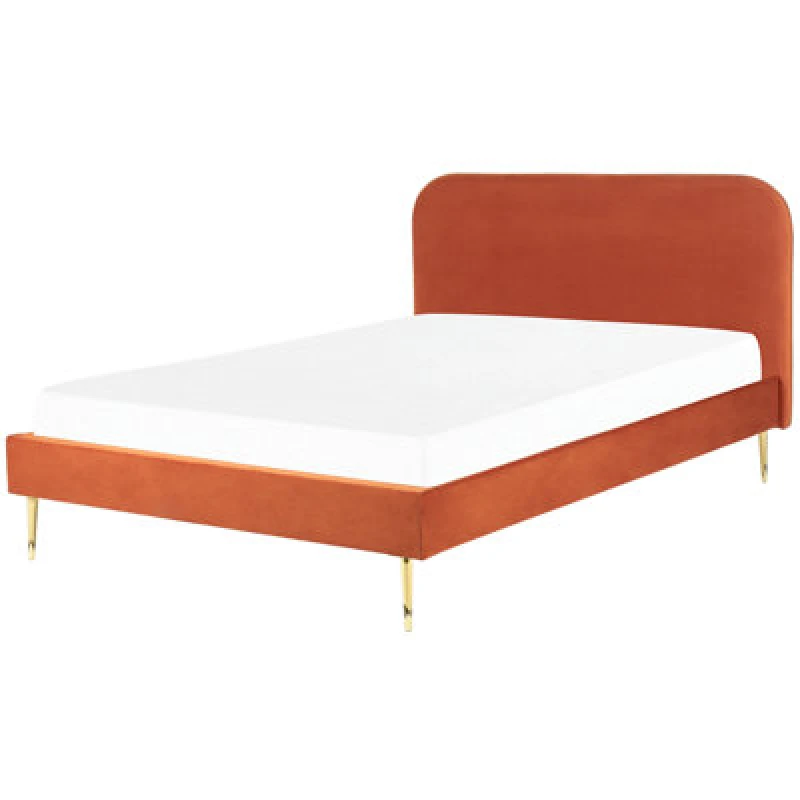 Image of Beliani Bed Velvet Flayat 160 X 200 Cm (Eu King Size) Orange