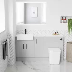 Image of 1500mm - 1800mm Grey Toilet and Sink Unit with Marble Effect Worktop and Black Fittings - Coniston