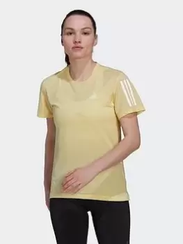 Image of adidas Own The Run Cooler T-Shirt - Yellow, Yellow, Size S, Women
