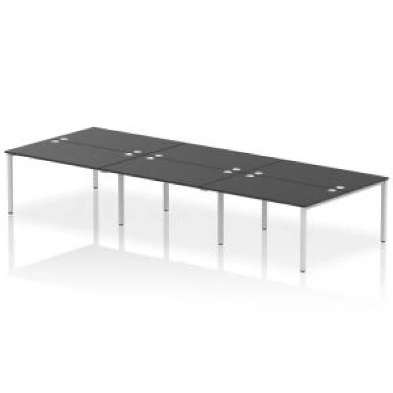 Image of Impulse Impulse Bench B2B 6 Person 1400 Silver Frame Office Bench Desk Black IMB6P14BLKS