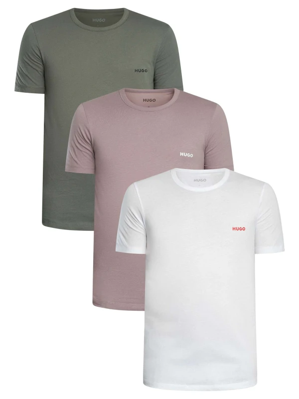 Image of HUGO 3 Pack Crew Lounge T-Shirt Green/Grey/White M