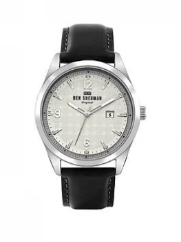 Image of Ben Sherman Black Leather Strap with Checked Printed Detail Dial, One Colour, Men