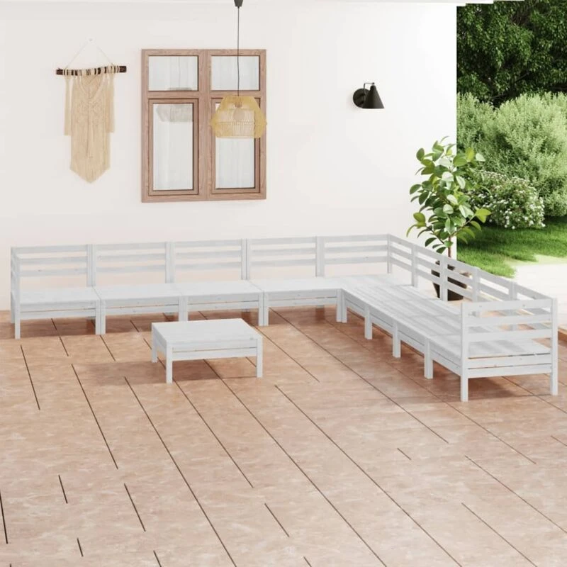 Image of VIDAXL 10 Piece Garden Lounge Set Solid Wood Pine White Vidaxl 8720286688755