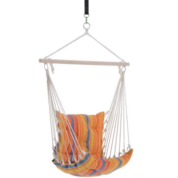 Image of Hammock Rope Cushioned Swing Seat Wooden Cotton Cloth (Orange) - Outsunny