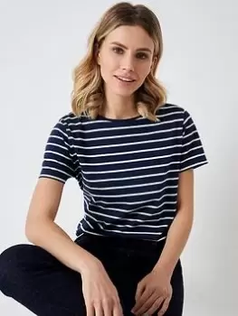 Image of Crew Clothing Breton Stripe T-Shirt - Navy, Size 10, Women