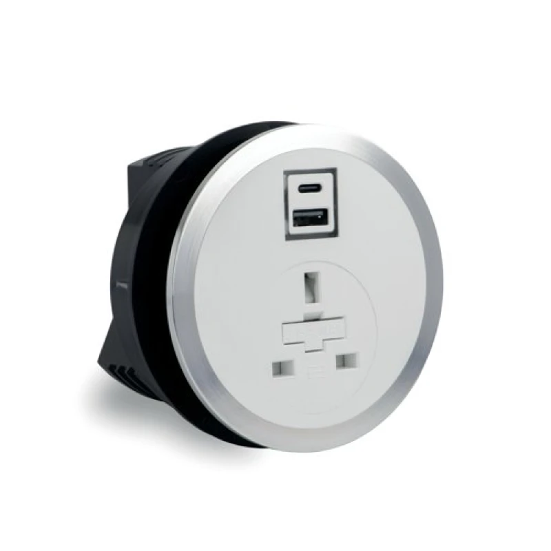 Image of In Desk Power Module 1xUK Socket 1xUSB A+C PD 35W Charger White 20000017