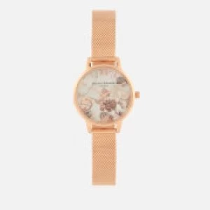 Image of Olivia Burton Womens Marble Florals Watch - Rose Gold Mesh
