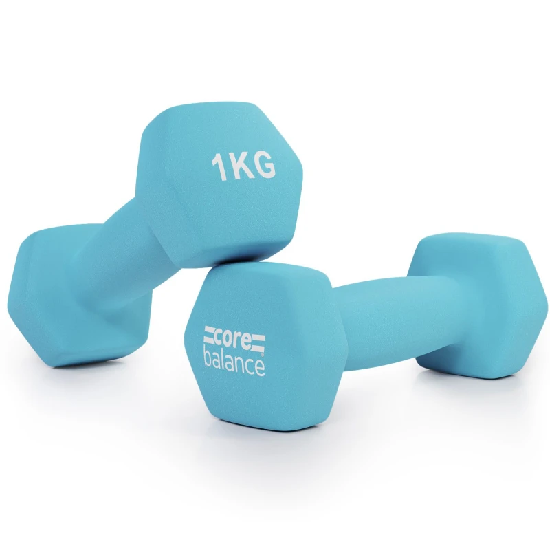 Image of Core Balance Neoprene Hex Dumbbells Set Of 2 Cast Iron Hexagonal Hand Weights Core Balance Light Blue