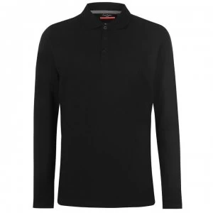 Image of Pierre Cardin Plain Long Sleeve Polo Shirt Mens - Black