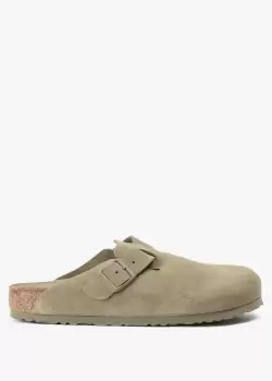 Image of Birkenstock Mens Boston Suede Leather Mules In Faded Khaki