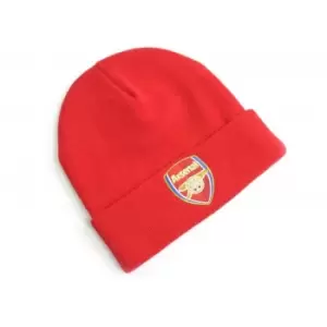 Image of Arsenal FC Crest Knitted Turn Up Hat (One Size) (Red)
