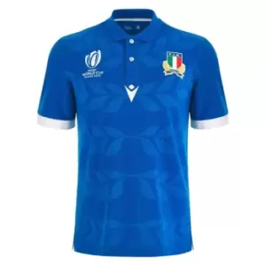 Image of Macron Italy Rugby Home Polo Shirt 2023 2024 Adults - Blue