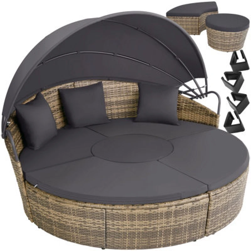 Image of Tectake Sun Lounger Santorini - Modular Garden Furniture Set With Shade Canopy - Nature