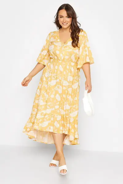 Image of Yours Printed High Low Dress Yellow