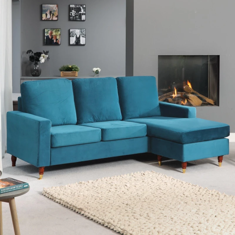 Image of Artemis Home Hendrick Velvet Reversible Corner Sofa in Teal Teal Unisex