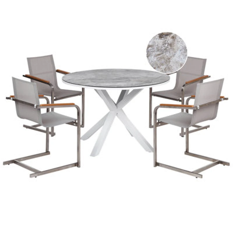 Image of Beliani Garden Dining Set 4 Seater Maletto/cosoleto Metal White Marble