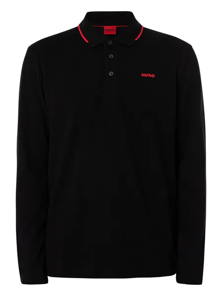 Image of HUGO Derriko Longsleeved Polo Shirt Black S