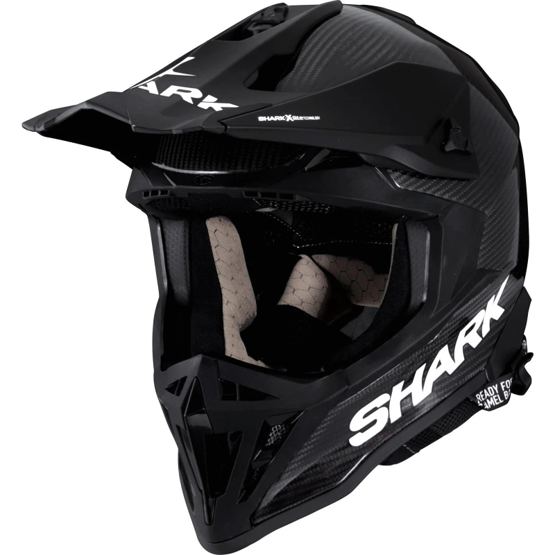 Image of Shark Varial RS Carbon Skin Motocross Helmet XS Carbon Black White (DWD) Carbon Black White