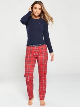 Image of Tommy Hilfiger Jersey Long Sleeve Print PJ Set - Navy Blazer, Size S, Women