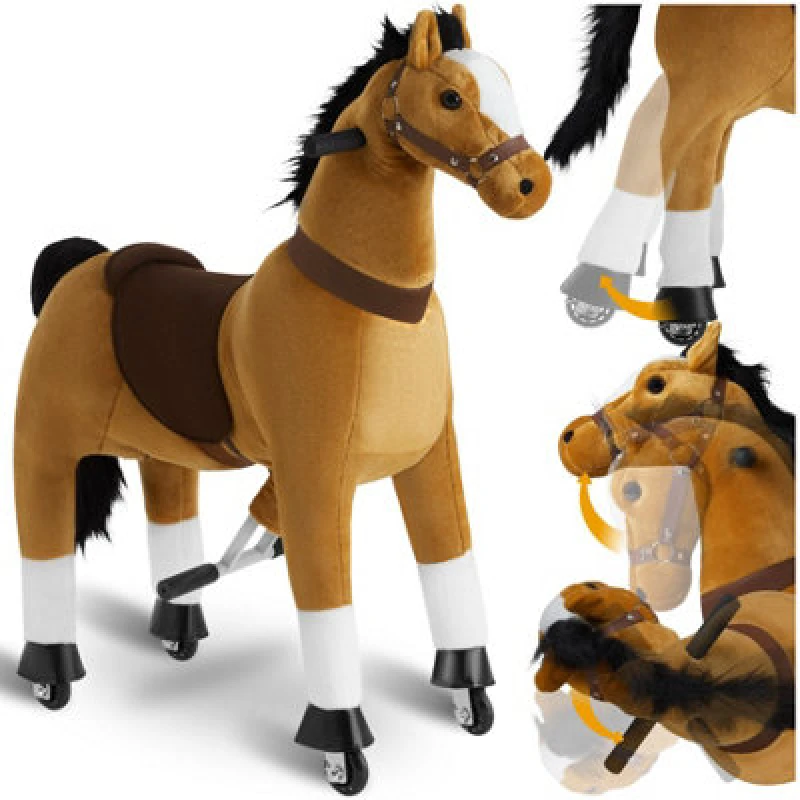 Image of Tectake Rocking Horse Sabrina - Easy To Ride, 4 Wheels, High Load Capacity, Non-Slip Pedals - 100 Centimetre - Light Brown