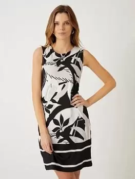 Image of Wallis Palm Print Shift Dress - Black, Size 10, Women